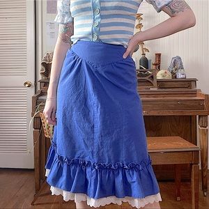vintage hi waist blue ruffle square dance skirt xs